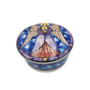 Mikasa Indonesia Christmas "Angel" Lidded Covered‎ Round Ceramic Trinket Dish